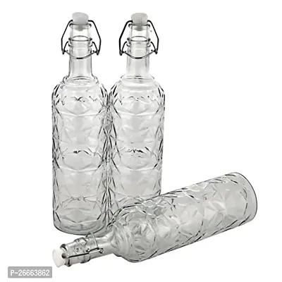 Machak Flower Crysta Transparent Glass Water Bottle for Kitchen, Home Decoration, 1 LTR Clear-thumb5