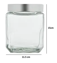 MACHAK Cubikal Kitchen Container Glass Jar Set with Steel Cap, 1300 ml, Clear-thumb2