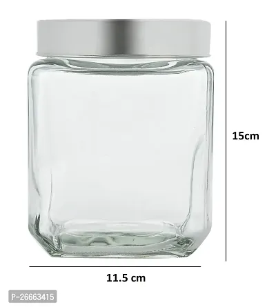 MACHAK Cubikal Kitchen Container Glass Jar Set with Steel Cap, 1300 ml, Clear-thumb3