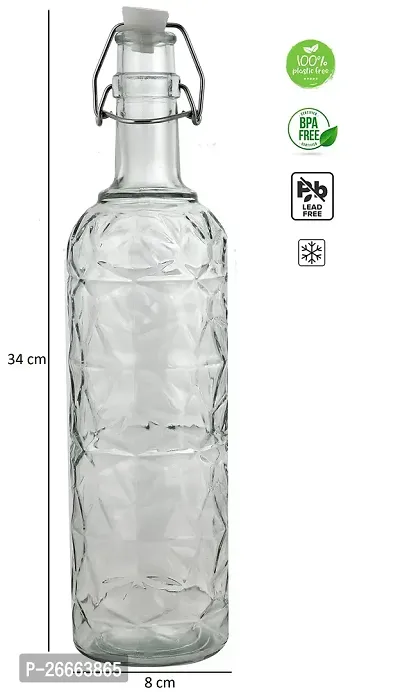 Machak Flower Crysta Transparent Glass Water Bottle for Kitchen, Home Decoration, 1 LTR-thumb4