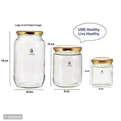 Machak 12 Pcs Round Glass Jar Kitchen Container Set with Rust Proof Golden Cap, Clear (12)-thumb3