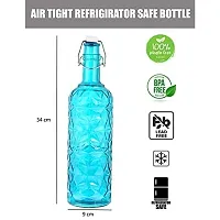 Machak Flower Crysta Glass Water Bottle For Kitchen, Home Decoration, 1 ltr (Pack of 2, Blue)-thumb1