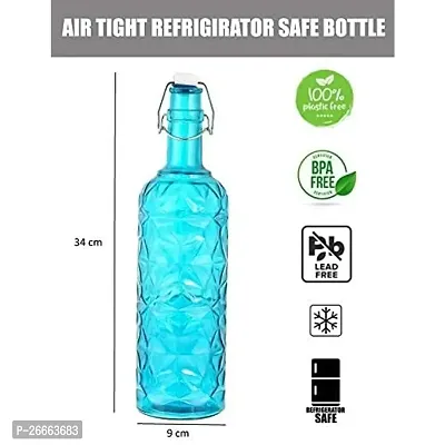 Machak Flower Crysta Glass Water Bottle For Kitchen, Home Decoration, 1 ltr (Pack of 2, Blue)-thumb2