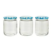 Machak Glass Jars For Kitchen Storage 500ml, Airtight , Blue Check Lids (10 Pieces)-thumb2