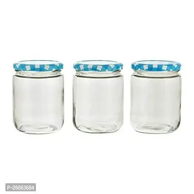 Machak Glass Jars For Kitchen Storage 500ml, Airtight , Blue Check Lids (10 Pieces)-thumb3