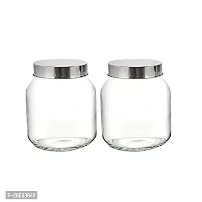 Machak Peanat Glass Jars for Kitchen Storage With Metal Lid, 600 ml (Clear, 2 Pieces)