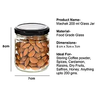 Machak Round Glass Jar With Airtight Lid For Kitchen Storage, Black, 200ml (3 Pieces)-thumb2