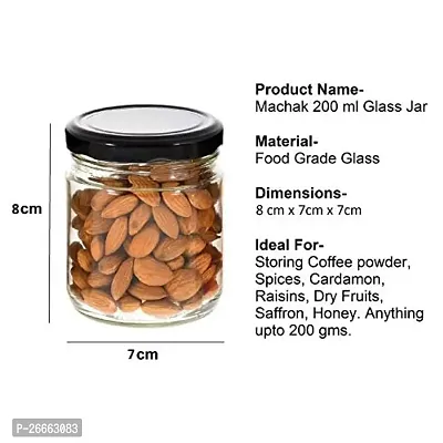 Machak Round Glass Jar With Airtight Lid For Kitchen Storage, Black, 200ml (3 Pieces)-thumb3