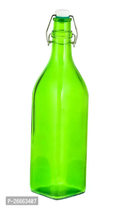 MACHAK Square Glass Bottles With Cork 1litre, Kitchen Decoration (Set of 1, Green)