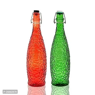 Machak Crick Glass Water Bottle For Fridge 1 ltr , Multicolour Colors (Set of 2)