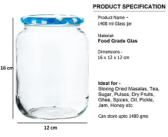 MACHAK Big Kitchen Storage Glass Jar and Container Airtight Blue Check Lid, 1400ml (Set of 3)-thumb2