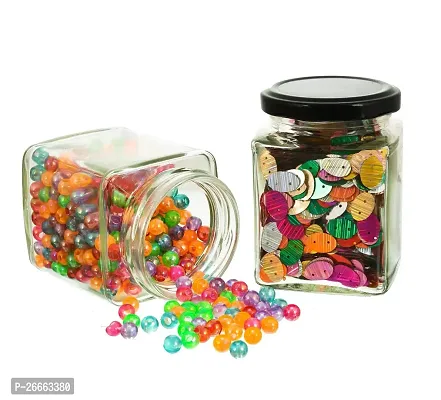 MACHAK Square Glass Jar 250 ml With Airtight Lid For Kitchen Storage, Black (6 Pieces)-thumb4