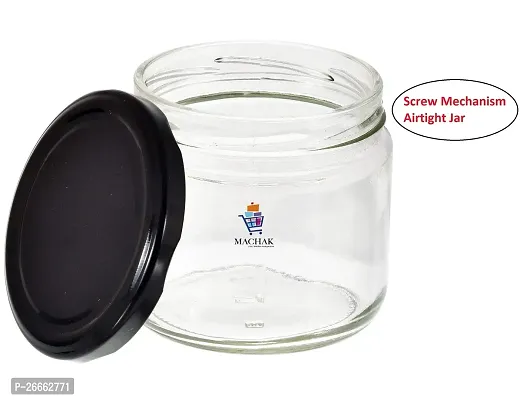 MACHAK Round Glass Jar For Kitchen Container For Storage Airtight, 350ml, Black Lid (6)-thumb4