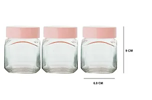 Machak Cube Glass Storage Jar With Plastic Cap, 250ml (Set of 3,Pink)-thumb2