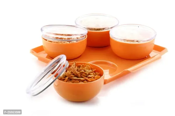 Slings 4 pc Dry Fruit Serving Bowl Set With Tray, Multipurpose Air Tight Container, 450 ml, (Orange)-thumb0