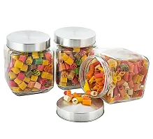 MACHAK Cubikal Kitchen Container Glass Jar Set with Steel Cap, 1300 ml, Clear-thumb4