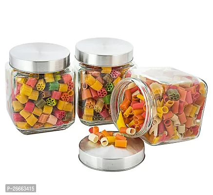 MACHAK Cubikal Kitchen Container Glass Jar Set with Steel Cap, 1300 ml, Clear-thumb5