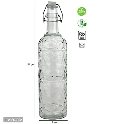 Machak Flower Crysta Transparent Glass Water Bottle for Kitchen, Home Decoration, 1 LTR Clear-thumb2