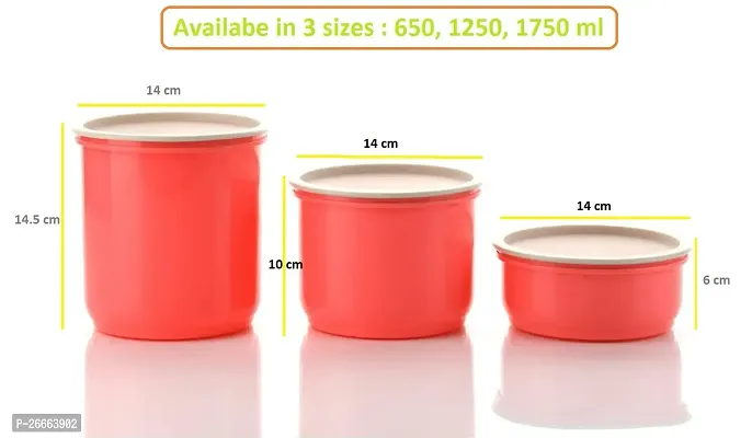 MACHAK Round Plastic Containers Set For Kitchen With Lid Airtight, Set of 3 (1250ml) (Pink)-thumb2