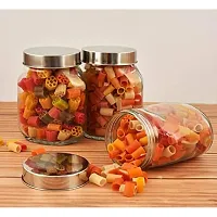 Machak Peanat Kitchen Storage Containers Set Glass Jar With Steel Lid, (Oval, 650ml) (Set of 12)-thumb4