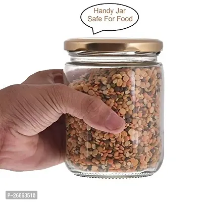 Machak Kitchen Storage Glass Jar with Rust Proof Air Tight Golden Cap, 500 GMS, Clear (Set of 12)-thumb5