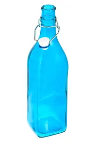 MACHAK Square Glass Bottles With Cork 1litre, Kitchen Decoration (Set of 1, Sky Blue)-thumb2