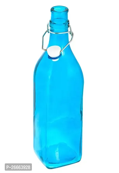 MACHAK Square Glass Bottles With Cork 1litre, Kitchen Decoration (Set of 1, Sky Blue)-thumb3