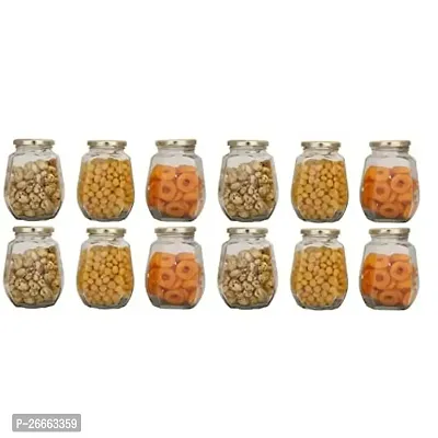 Machak Crown Honey Glass Jars And Containers 580 ml With Rust Proof Air Tight Golden Lid, (12)-thumb0