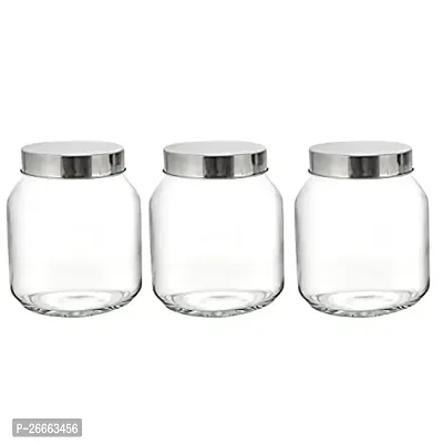 Machak Peanat Glass Jars for Kitchen Storage With Metal Lid, 600 ml (Clear, Set of 3)
