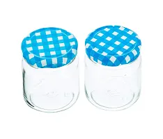 MACHAK Round Glass Jar For Kitchen Storage Airtight Set of 6, 200ml, With Blue Lid-thumb3