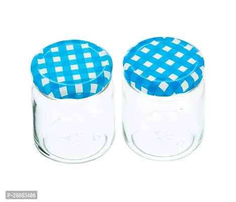 MACHAK Round Glass Jar For Kitchen Storage Airtight Set of 6, 200ml, With Blue Lid-thumb4