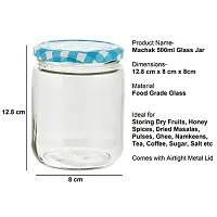 Machak Glass Jars For Kitchen Storage 500ml, Airtight , Blue Check Lids (10 Pieces)-thumb3