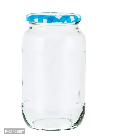 MACHAK Big Glass Jars For Kitchen Storage 1kg, Blue Check Lids (Set of 4)-thumb5