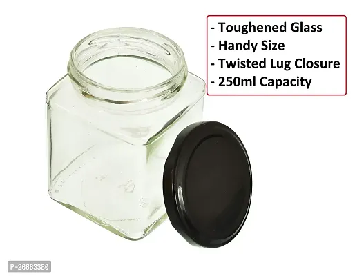 MACHAK Square Glass Jar 250 ml With Airtight Lid For Kitchen Storage, Black (6 Pieces)-thumb3