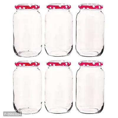 MACHAK Big Storage Container Glass Jar Set For Kitchen 1kg, Red Check Lids-thumb0