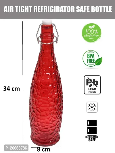 MACHAK Crick Glass Water Bottle For Fridge 1 ltr (Red, 1)-thumb2