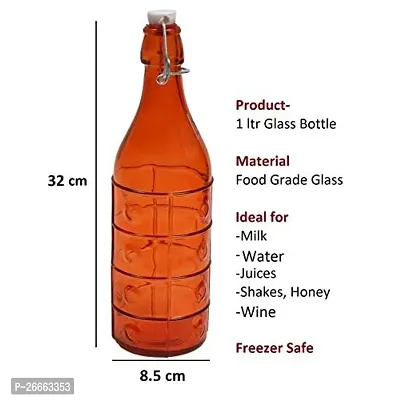 Machak Dropee Glass Bottle For Water 1 litre , (Orange, 1 Piece)-thumb2