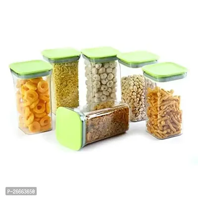 Machak Unbreakable Air Tight Kitchen Storage Container Set | BPA-Free | Cereals | Snacks | Stackable | Modular, 1100 Ml, 6 Pieces (Green)-thumb0