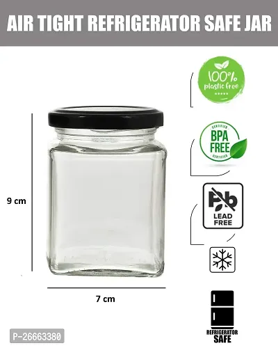 MACHAK Square Glass Jar 250 ml With Airtight Lid For Kitchen Storage, Black (6 Pieces)-thumb2