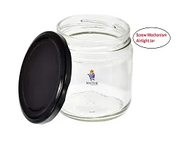 MACHAK Round Glass Jar With Airtight Lid For Kitchen Storage, Black, 200ml (6 Pieces)-thumb2