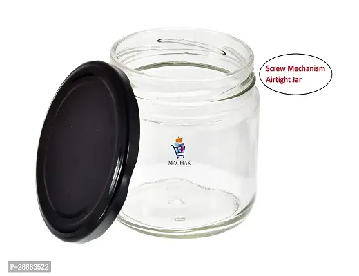 MACHAK Round Glass Jar With Airtight Lid For Kitchen Storage, Black, 200ml (6 Pieces)-thumb3