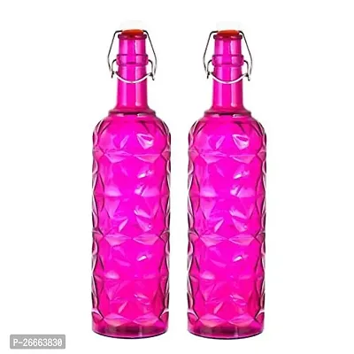 Machak Flower Crysta Glass Water Bottle For Kitchen, Home Decoration, 1 ltr (Pack of 2, Violet)