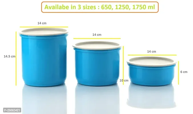 MACHAK Round Plastic Containers Set For Kitchen With Lid Airtight, Set of 3 (1750ml) (Blue)-thumb3