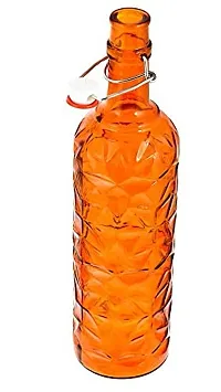 MACHAK Flower Crysta Glass Water Bottle For Kitchen, Home Decoration, 1 ltr (1, Orange)-thumb1