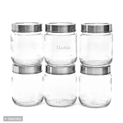 Machak Round Grip Glass Storage Containers  Jar for Kitchen with Steel Lid, 500ml (Set of 6)-thumb4