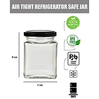 Machak Square Glass Jar 250 ml With Airtight Lid For Kitchen Storage, Black (4 Pieces)-thumb1