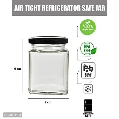 Machak Square Glass Jar 250 ml With Airtight Lid For Kitchen Storage, Black (4 Pieces)-thumb2