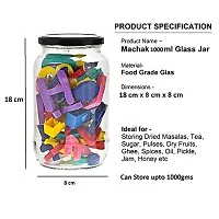 Machak Big Glass Jars For Kitchen Storage 1kg Set With Airtight Black Lid, 6 Pieces-thumb1