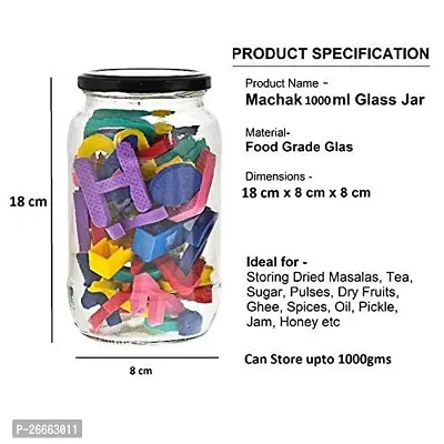 Machak Big Glass Jars For Kitchen Storage 1kg Set With Airtight Black Lid, 6 Pieces-thumb2