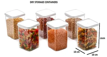 MACHAK Plastic Square Storage Kitchen Container Jar Set of 6, (750ml), White-thumb1